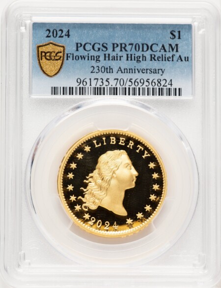 2024-(W) Gold 230th Anniversary Flowing Hair Medal Blue Gradient 70 PCGS