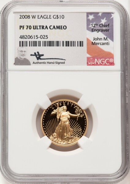 2008-W $10 Quarter-Ounce Gold Eagle, PR DC John Mercanti 70 NGC