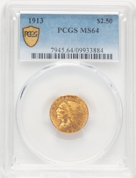 1913 $2 1/2 PCGS Secure 64 PCGS
