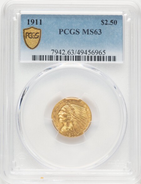 1911 $2 1/2 PCGS Secure 63 PCGS