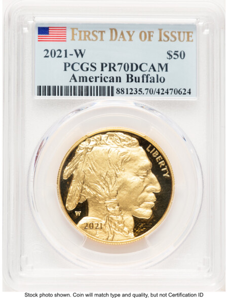 2021-W Proof Gold Buffalo 1 oz FDI Flag 70 PCGS