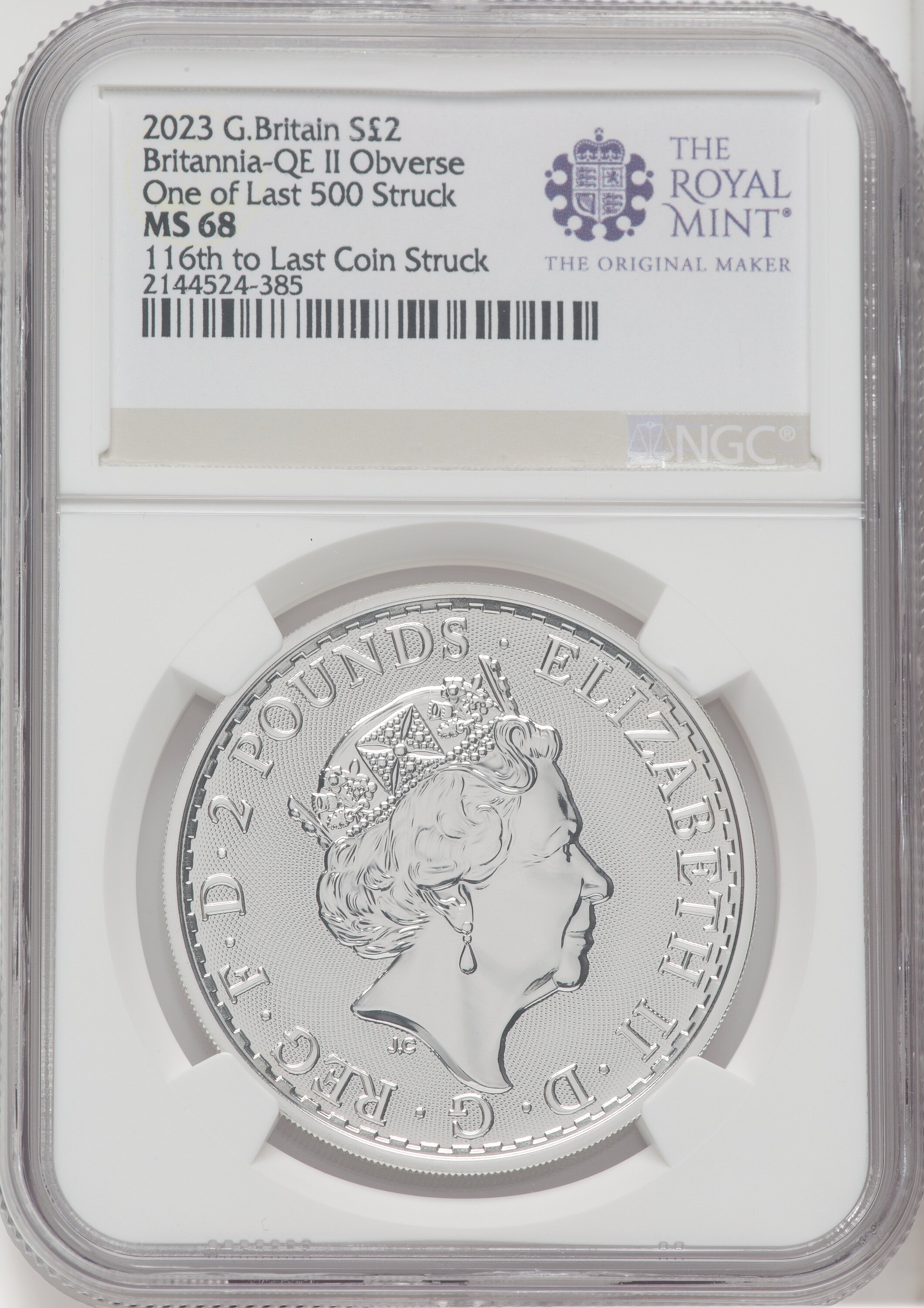 2023 G.B. S2 BRITANNIA-QE II OBVERSE 116TH TO LAST COIN STRUCK 68 NGC