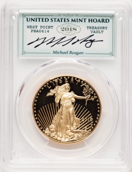 2018-W Proof Gold Eagle 1 oz WP Mint Hoard Reagan Legacy Series Michael Reagan Blue 70 PCGS