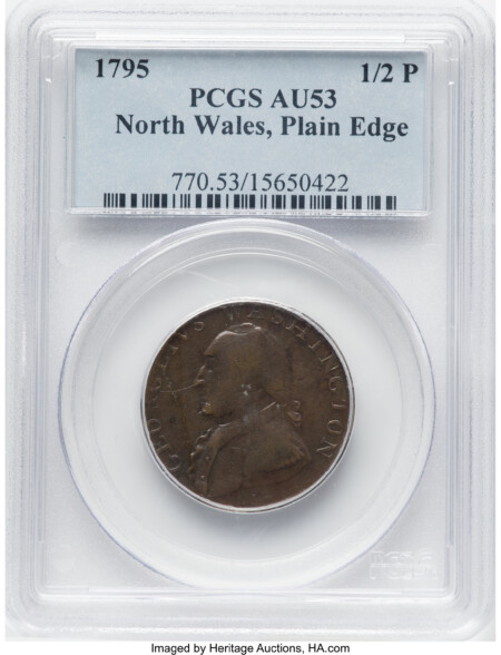 1795 Washington North Wales Halfpenny, Plain Edge, One Star at Each Side of Harp, BN 53 PCGS