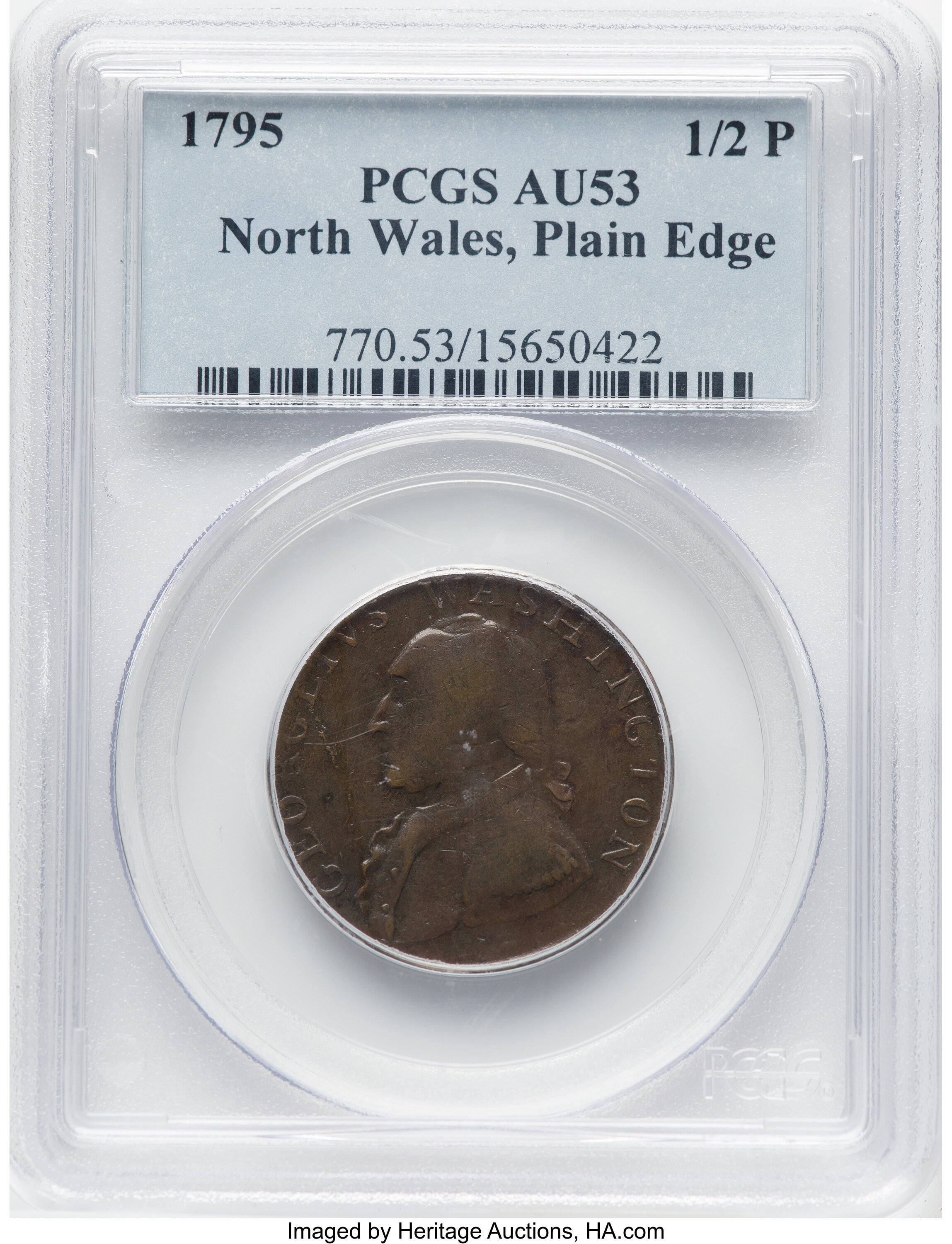 1795 Washington North Wales Halfpenny, Plain Edge, One Star at Each Side of Harp, BN 53 PCGS