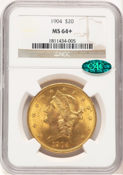 1904 $20 Liberty CAC NGC Plus 64 NGC