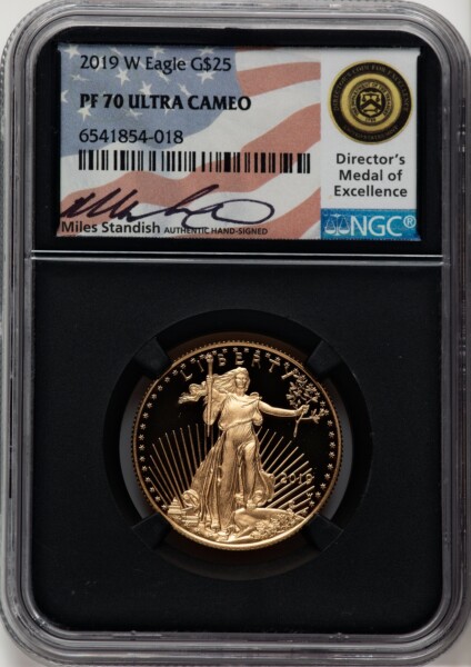 2019-W $25 Half-Ounce Gold Eagle, PR, DC Miles Standish 70 NGC