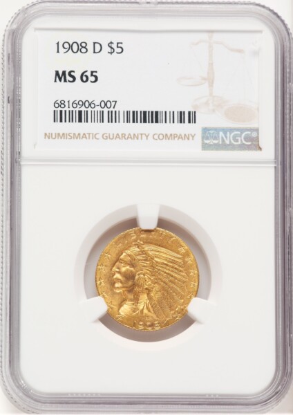1908-D $5 65 NGC