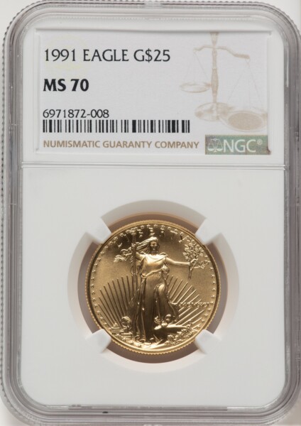 1991 $25 Half-Ounce Gold Eagle, MS 70 NGC