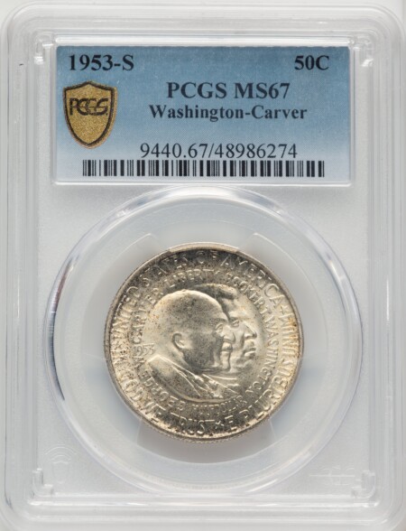 1953-S 50C Washington-Carver, MS PCGS Secure 67 PCGS