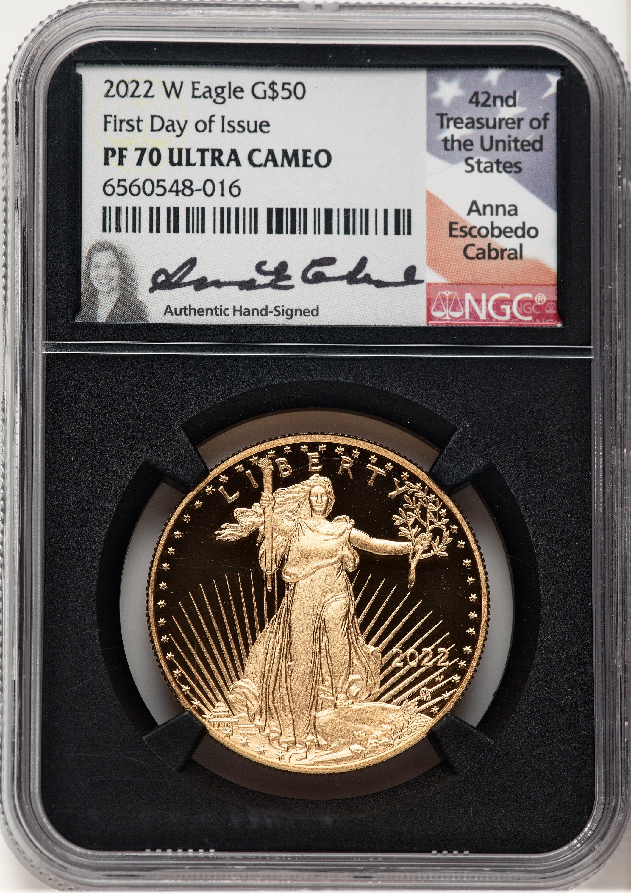 2022-W Proof Gold Eagle 1 oz FDI Anna Cabral Blk Core 70 NGC