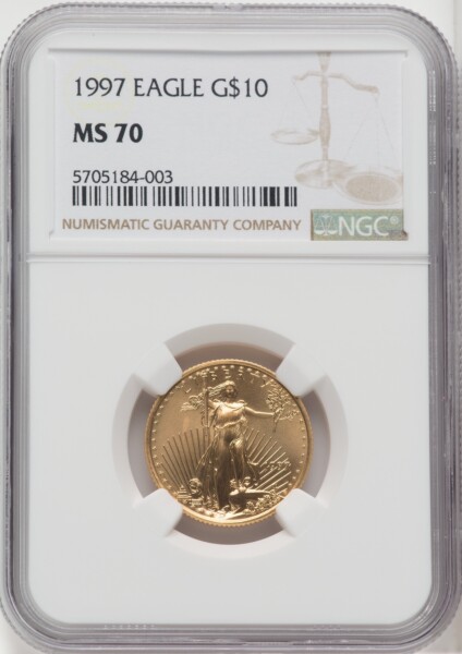 1997 $10 Quarter-Ounce Gold Eagle, MS Brown Label 70 NGC