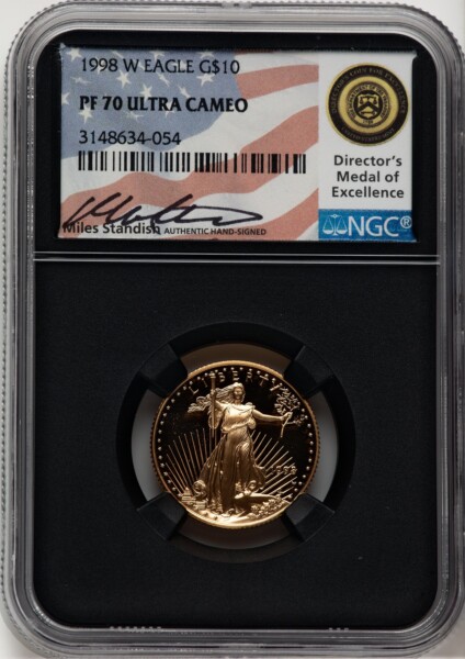 1998-W $10 Quarter-Ounce Gold Eagle, DC Miles Standish 70 NGC