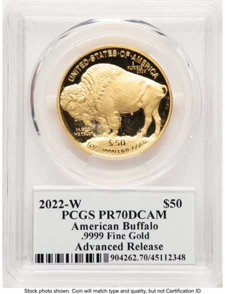 2022-W Proof Gold Buffalo 1 oz AR Emily Damstra 70 PCGS