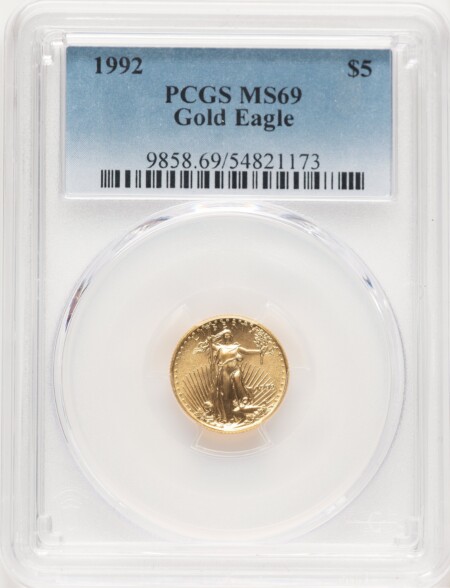 1992 $5 Tenth-Ounce Gold Eagle, MS Blue Gradient 69 PCGS
