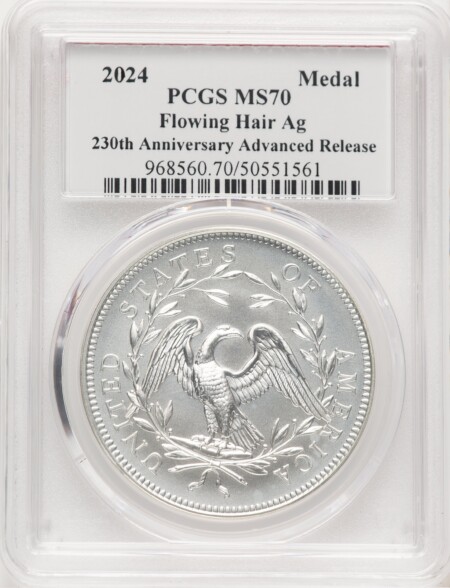 2024-(P) Silver 230th Anniversary Flowing Hair Medal AR John Dannreuther 70 PCGS