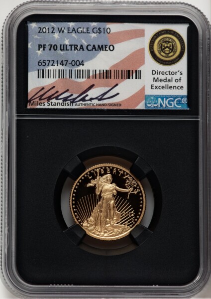 2012-W $10 Quarter-Ounce Gold Eagle, PR DC Miles Standish 70 NGC