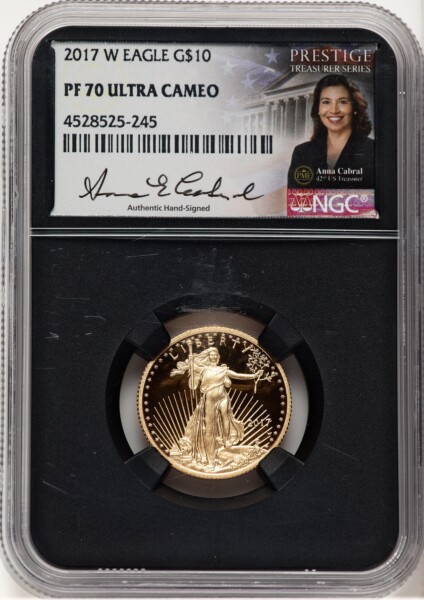2017-W Proof Gold Eagle 1/4 oz Anna Cabral Prestige Treasurer Series Blk Core 70 NGC