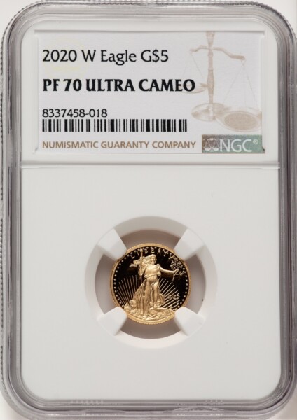 2020-W $5 One-Tenth Ounce Gold Eagle, DC Brown Label 70 NGC
