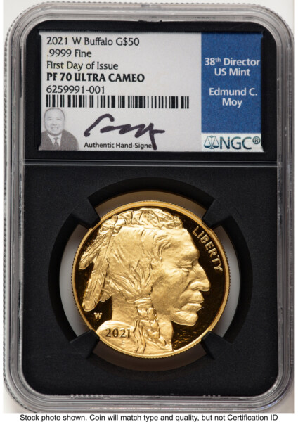 2021-W Proof Gold Buffalo 1 oz FDI Ed Moy Blk Core 70 NGC