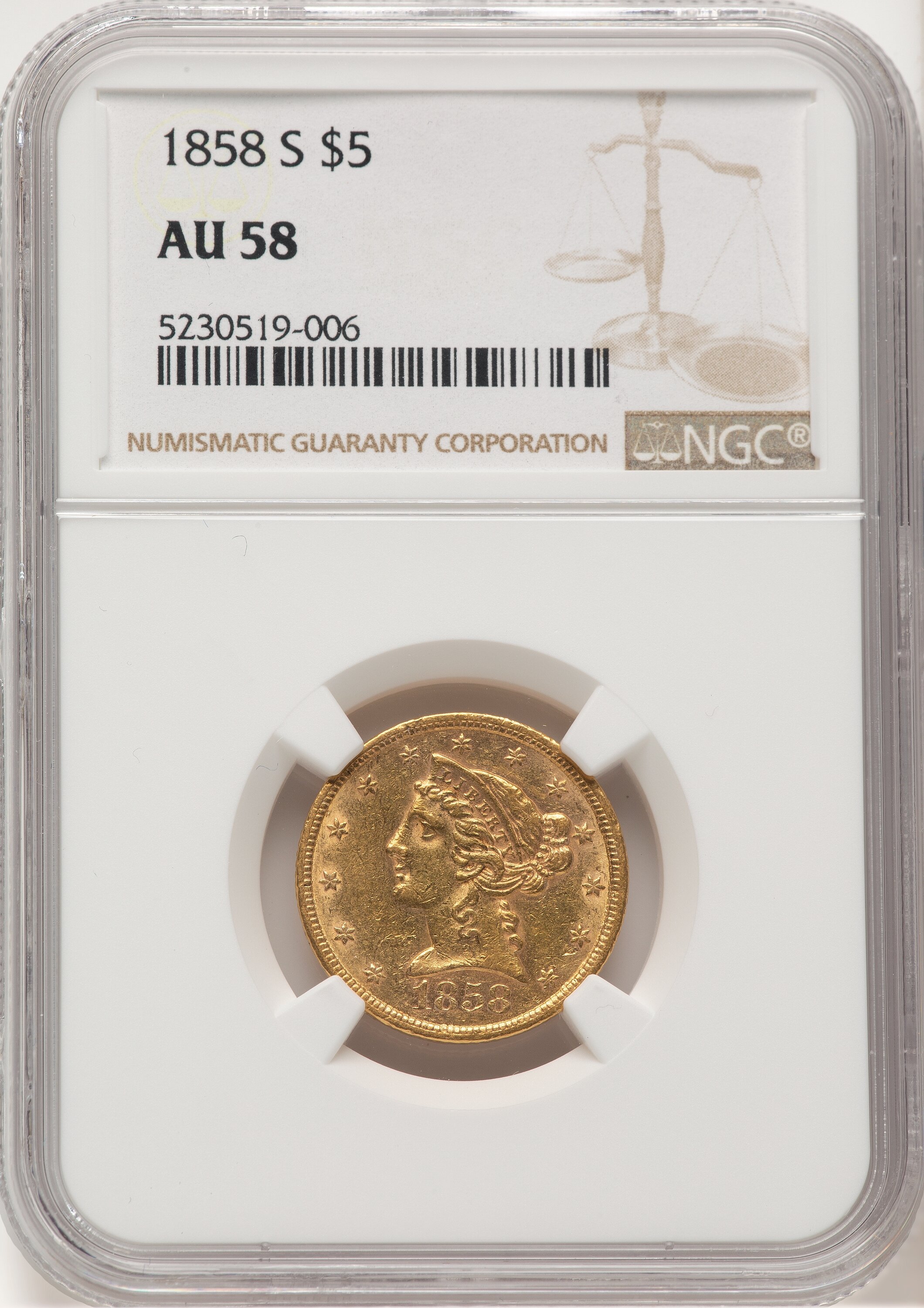 1858-S $5 58 NGC