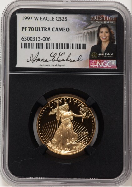 1997-W Proof Gold Eagle 1/2 oz Anna Cabral Prestige Treasurer Series Blk Core 70 NGC