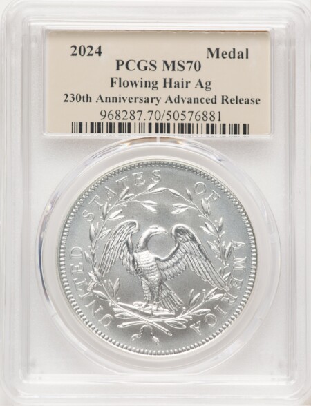 2024-(P) Silver 230th Anniversary Flowing Hair Medal AR Thomas Cleveland Art Deco 70 PCGS