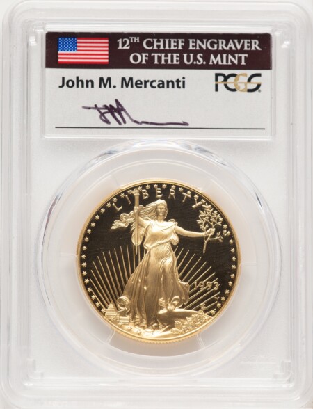1993-W Proof Gold Eagle 1 oz John Mercanti 70 PCGS