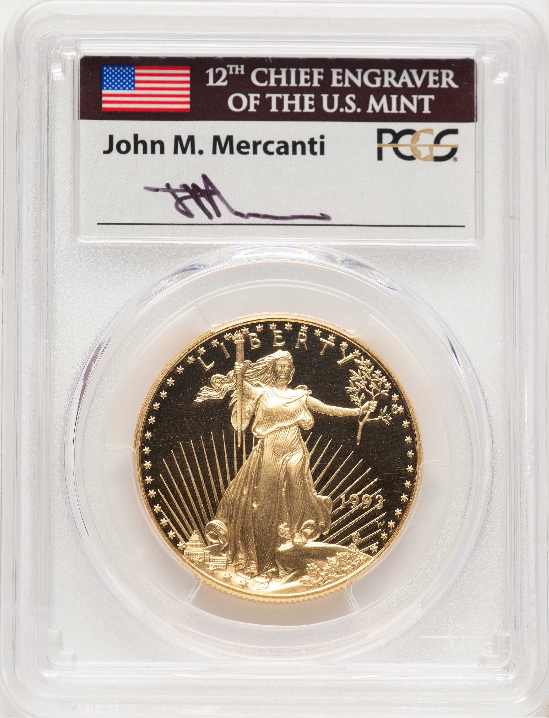 1993-W Proof Gold Eagle 1 oz John Mercanti 70 PCGS