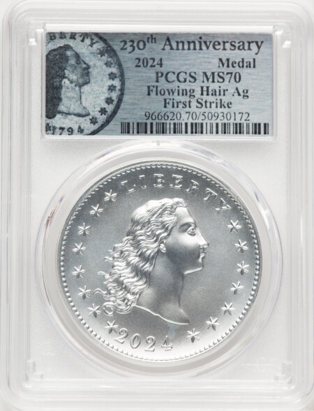 2024-(P) Silver 230th Anniversary Flowing Hair Medal FS Flowing Hair Label 70 PCGS