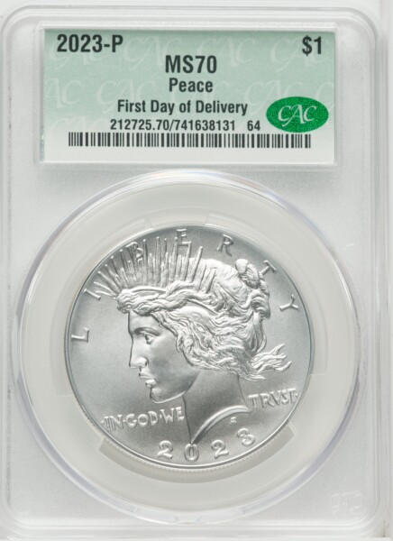 2023 $1 Peace, First Day of Issue, MS First Day Of Delivery 70 CACG