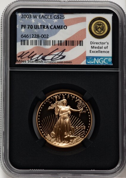 2003-W $25 Half-Ounce Gold Eagle, DC Miles Standish 70 NGC
