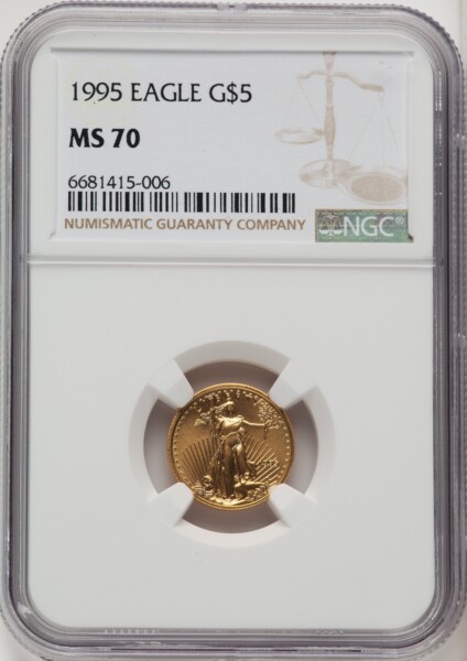 1995 $5 Tenth-Ounce Gold Eagle, MS Brown Label 70 NGC