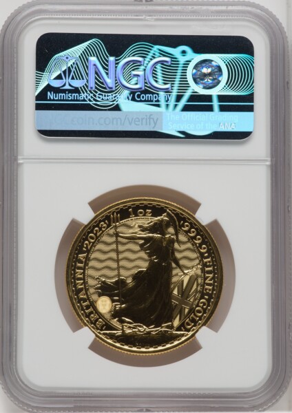 2023 G.B. G100 BRITANNIA-QE II OBVERSE 3RD TO LAST COIN STRUCK 70 NGC