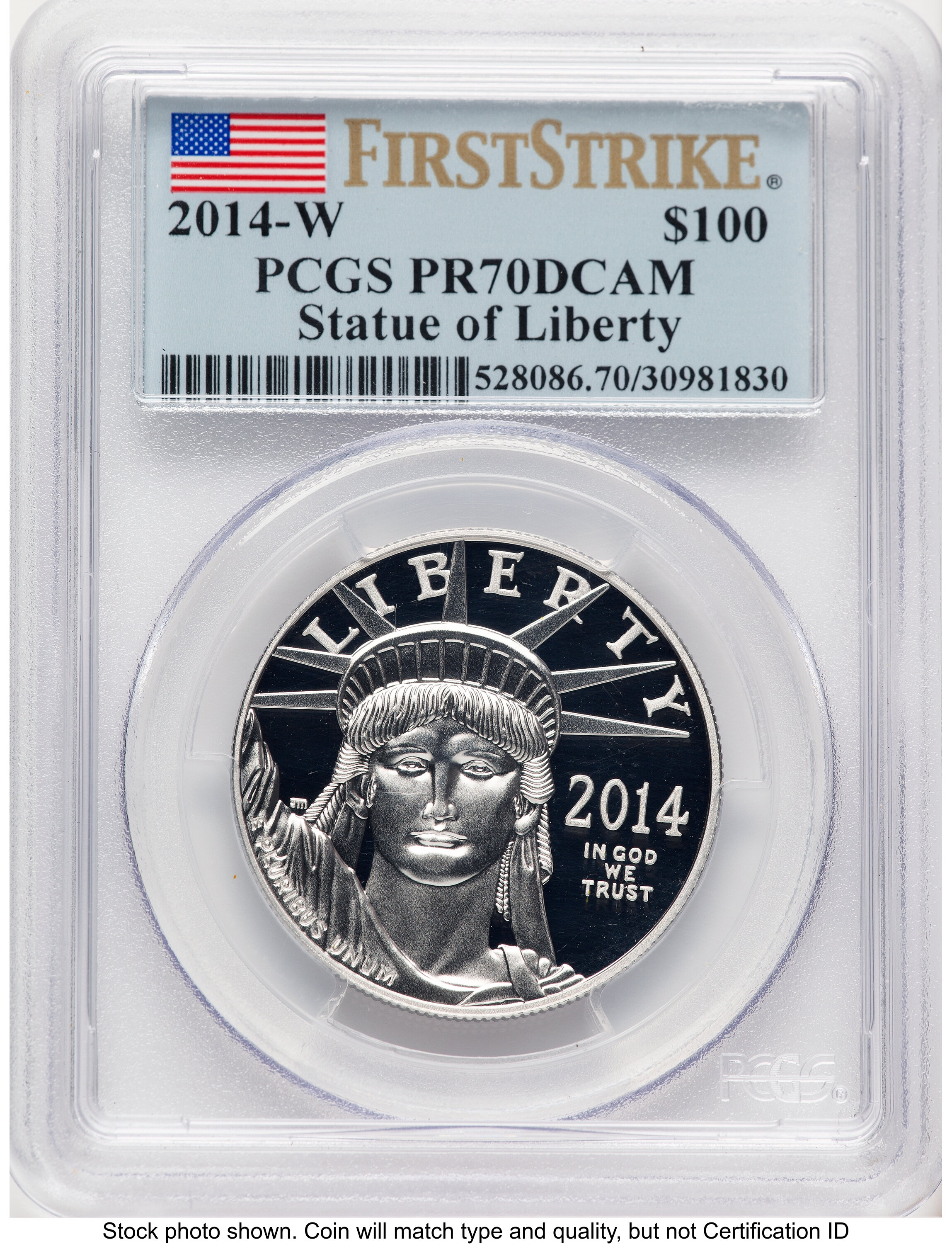2014-W Proof Platinum Eagle 1 oz FS Flag 70 PCGS