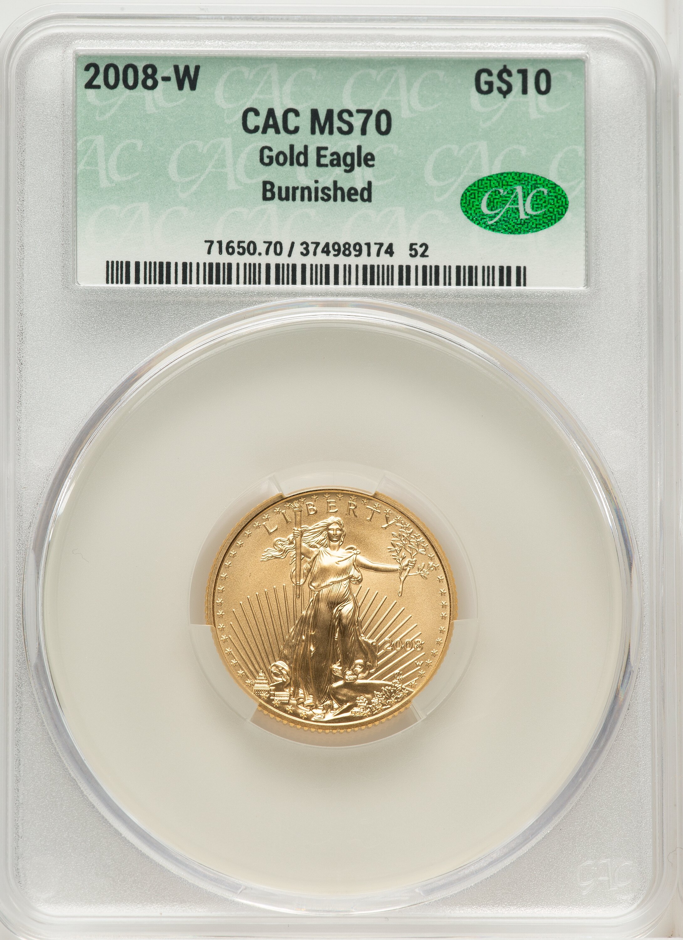 2008-W $10 Quarter-Ounce Gold Eagle, MS 70 CACG