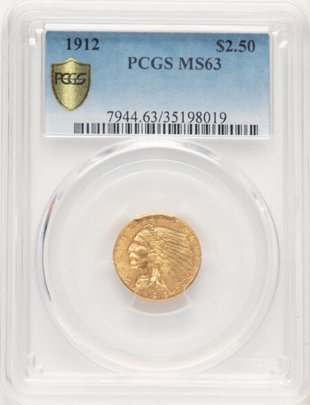 1912 $2 1/2 PCGS Secure 63 PCGS