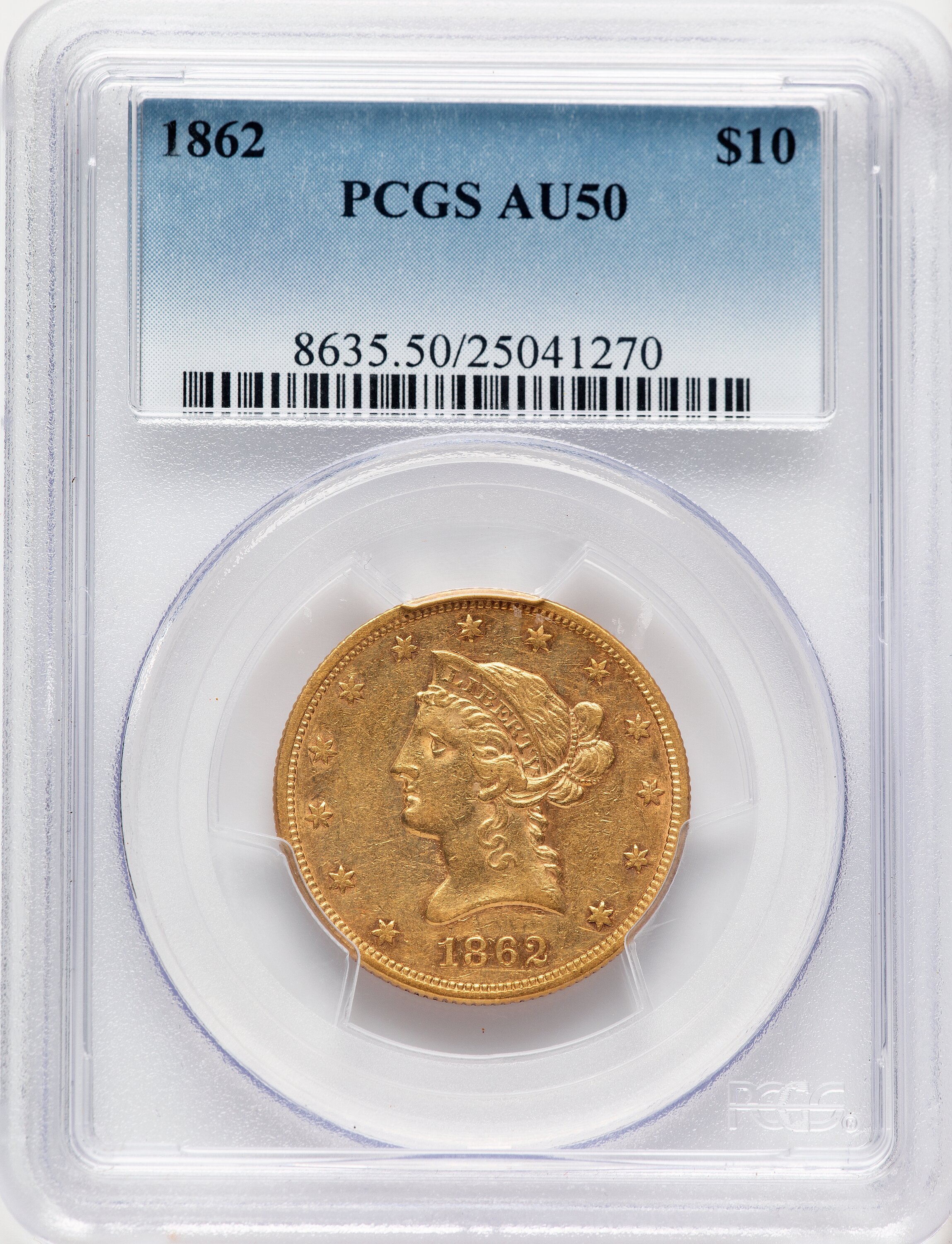 1862 $10 Blue Gradient 50 PCGS