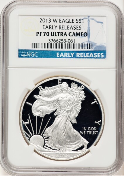 2013-W Proof Silver Eagle 1 oz ER Blue 70 NGC