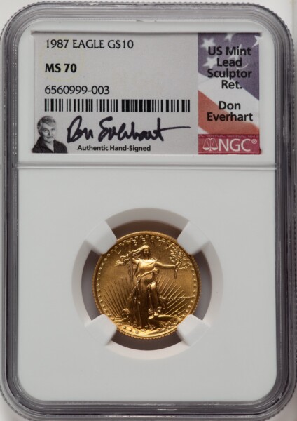 1987 $10 Quarter-Ounce Gold Eagle, MS Don Everhart 70 NGC