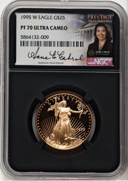 1995-W Proof Gold Eagle 1/2 oz Anna Cabral Prestige Treasurer Series Blk Core 70 NGC