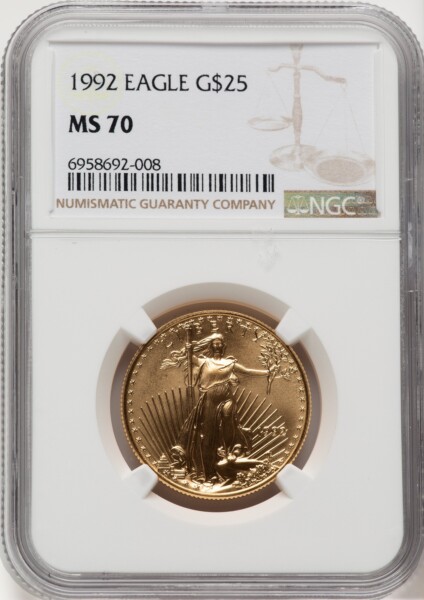 1992 $25 Half-Ounce Gold Eagle, MS Brown Label 70 NGC