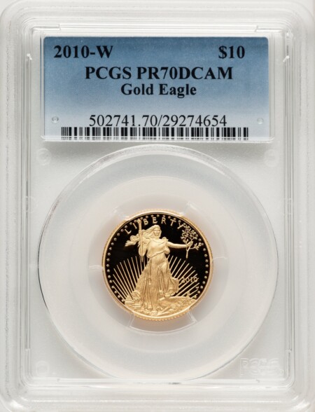 2010-W $10 Quarter-Ounce Gold Eagle, PR DC Blue Gradient 70 PCGS