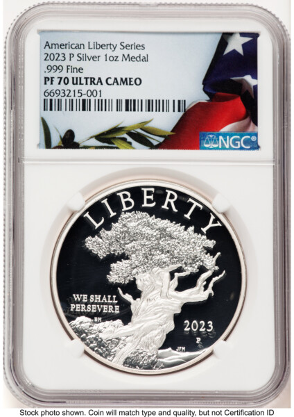 2023-P Silver American Liberty High Relief Medal Bunting Flag 70 NGC