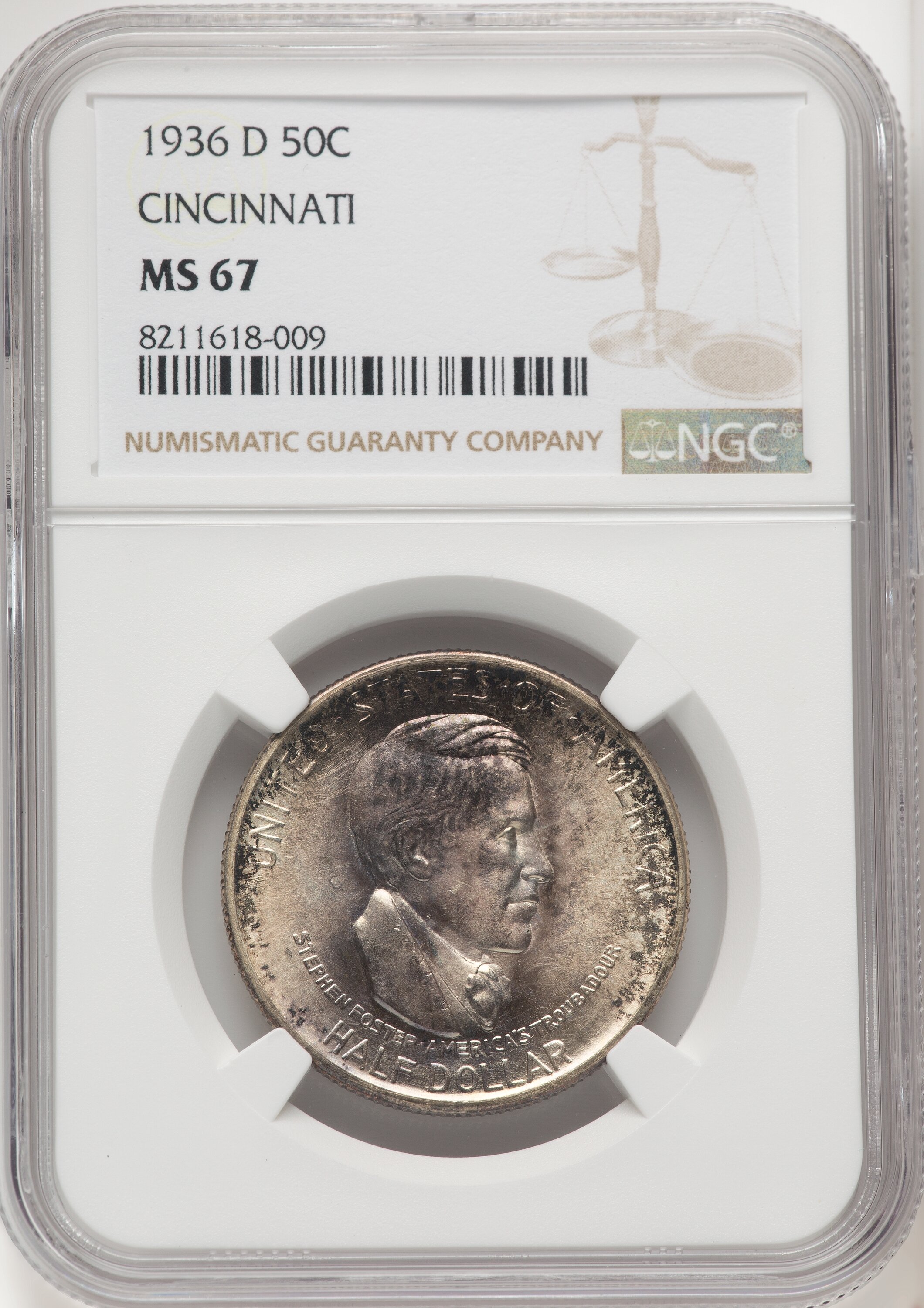 1936-D 50C Cincinnati, MS 67 NGC