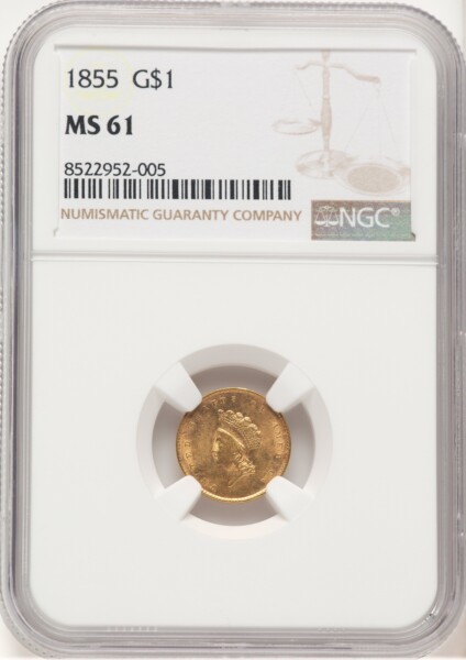1855 G$1 Type Two, MS 61 NGC