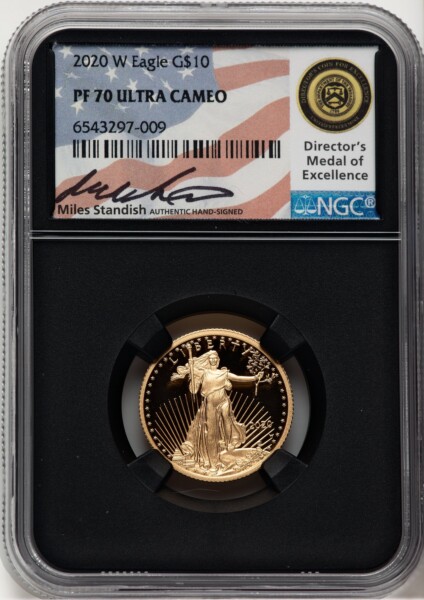 2020-W $10 Quarter-Ounce Gold Eagle, DC Miles Standish 70 NGC