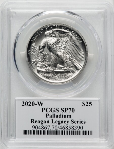2020-W Palladium Eagle 1 oz Burnished Reagan Legacy Series Michael Reagan Picture 70 PCGS