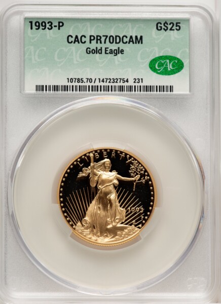 1993-P $25 Half-Ounce Gold Eagle, DC Mike Castle 70 CACG