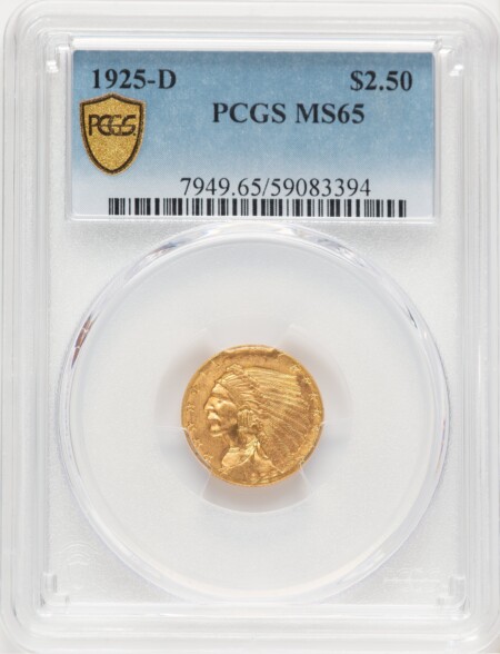 1925-D $2 1/2 PCGS Secure 65 PCGS
